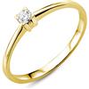 Miore Anello Donna Solitario Anello di Fidanzamento Diamante taglio brillante Ct 0.07 Oro Giallo 18 Kt / 750