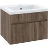 kleankin Mobile Lavabo da 60cm con Cassetto in Legno e Lavandino in Ceramica, Marrone Chiaro|Aosom