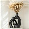 SUKIYPO Vaso Decorativo da Interno, SUKIYPO Aggiornato Set di 2 Vaso Cavi in Ceramica, Moderno Nero più Grande Vasi per Nordico, Vasi di Fiori Estetici Boho Rotondi per Casa