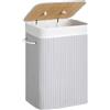 SONGMICS Cesto Portabiancheria con Coperchio, 72L, Cesto Portabiancheria in Bambù, Pieghevole, con Sacca Lavabile Rimovibile, Manici, per Biancheria, Camera da Letto, Grigio/Naturale/Nero/Bianco