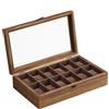 SONGMICS Scatola Porta Orologi con 12 Scomparti, Scatola in Legno Massello, con Coperchio in Vetro, Cuscino per Orologi, Regalo per le Persone Care, Noce Rustico/Nero Ebano/Nero Inchiostro, Regalo di