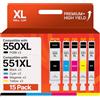 HALLOLUX PGI-550XL CLI-551XL Compatibili per Canon 550 551 XL Cartucce d'inchiostro per Pixma IP7250 MX925 MX725 MX920 IX6850 IP7200 MG5400 MG5450 MG5650 MG6450 (Nero Ciano Magenta Giallo, 15-Pack)