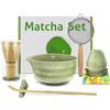 EnGiTores Set di fruste per Matcha, 7 pezzi per Matcha kit per polvere di Matcha in ceramica con beccuccio per ciotola/porta frusta/frusta in bambù e misurino/cucchiaio/setaccio set da tè Japanese Gift