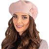 Vivisence Invernale Berretto Elegante da Donna con Fiore Laterale Realizzato in Filato Caldo con Lana Perfetto per Le Fredde Giornate Invernali E Autunnali, Rosa,Taglia Unica