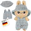 Heless Monster Styles 7512 - Salopette in Bouclé con Cappello da Pescatore in Blu, con Motivo a Scacchi, Set Kawaii per Mostri Taglia 15 cm