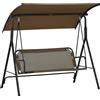 Outsunny Dondolo da Giardino 3 Posti con Copertura Regolabile, in Acciaio e Poliestere, 172x110x153 cm, Marrone e Grigio