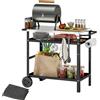 Outsunny Carrello per Barbecue con Piano in Acciaio e Ripiano Regolabile, Ruote e Ganci, 100x52x80 cm, Nero