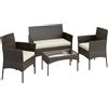 Outsunny Set da Giardino 4 Pezzi con Divano 2 Posti, 2 Sedie e Tavolino Basso, in Rattan e Acciaio, Beige e Marrone