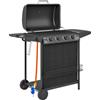 Outsunny Barbecue a Gas con 4+1 Bruciatori Indipendenti e Coperchio con Termometro, 121x54x97 cm, Nero