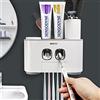 WEKITY Portaspazzolino da parete, kit multifunzione automatico per spazzolino da denti e dentifricio, con 4 tazze, 5 scomparti per spazzolino e 2 dispenser per dentifricio, facile da installare