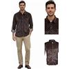 Lucio Verrini Camicia Uomo Manica Lunga Elegante Camicie a Fantasia Vintage Marrone xl inverno