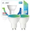 ALUSSO Lampadina intelligente GU10, WLAN LED RGB e bianco freddo, dimmerabile, con 16 milioni di colori fai da te, 4,9 W, 400 lm, funzionamento con Alexa, Google Assistant, 2 pezzi