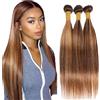 Shoaiye Human Hair Bundles Straight Capelli Veri Tessitura Unprocessed Remy Machine Weave Extensions Double Weft Color P4/27 Highlight Blonde for Woman 26 28 30 Inch