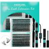 AMZGIRL LASH 320PCS Kit Ciglia Extension 4050D DIY Kit Extension Ciglia Ciglia Finte Ciuffetti Extension Ciglia Nero Bond e Seal Glue Remover Pinzette(4050D, kit 9-16 mm)