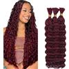 Hxxcoup Deep Wave Bulk Braiding capelli umani Bundles Unprocessed #99j Burgundy Human Hair Extensions For Boho Braids No Weft Curly Braiding Hair 50g/bundle Total 150g 14 14 14 Zoll