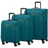 American Tourister Poproll - Set di 3 valigie morbide (Bagaglio a mano, Media, Grande), Leggero - Verde (Teal)