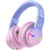 iClever Bluetooth Cuffie per Bambini, 74/85/94dB, 40 ore, Microfono Integrato per Scuola/Tablet/PC (Blu Rosa)