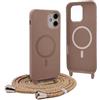YFSYLL Magnetica Cover per iPhone 12 Mini con Cordino,Compatibile con MagSafe,Silicone Case con Regolabile Cordino da Collo Nylon Catena Collana Tracolla - Marrone