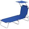 Outsunny Lettino Prendisole da Giardino, Sdraio Pieghevole e Regolabile con Tettuccio in Tessuto Blu, 187x58x36cm|Aosom