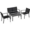 Outsunny Salotto da Esterno, Set 4 Pezzi con 1 Tavolino, 2 Sedie da Giardino e 1 Panca in Metallo, Nero|Aosom