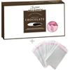 Doni Bomboniere Kit Confezione 1Kg Confetti Gusto Cioccolato Ricoperti colore Rosa + 50 pz Bustine Portaconfetti Trasparenti per Battesimo Nascita Compleanno Bimba Made in Italy