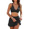 SNUOEN Costume da Bagno Donna Due Pezzi Vita Alta Bikini Mare con Top Push Up Scollo a V e Pantaloncini con Coulisse Laterale a Pieghe