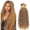 Hxxcoup 34 34 34 Zoll Deep Wave Bulk Braiding capelli umani Bundles Unprocessed #27 Honey Blonde Human Hair Extensions For Boho Braids No Weft Curly Braiding Hair 50g/bundle Total 150g