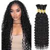 Hxxcoup 34 34 34 Zoll Deep Wave Bulk Braiding capelli umani Bundles Unprocessed Natural Black Human Hair Extensions For Boho Braids No Weft Curly Braiding Hair 50g/bundle Total 150g
