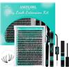 AMZGIRL LASH 320PCS Kit Ciglia Extension 30D DIY Kit Extension Ciglia Ciglia Finte Ciuffetti Extension Ciglia Nero Bond e Seal Glue Remover Pinzette(30D, kit 9-16 mm)