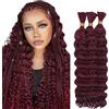 Hxxcoup 34 34 34 Zoll Deep Wave Bulk Braiding capelli umani Bundles Unprocessed #99j Burgundy Human Hair Extensions For Boho Braids No Weft Curly Braiding Hair 50g/bundle Total 150g