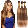 Shoaiye Human Hair Bundles Straight Capelli Veri Tessitura Unprocessed Remy Machine Weave Extensions Double Weft Color P4/27 Highlight Blonde for Woman 24 26 28 Inch