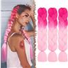 FESHFEN Treccia Africane Extension - 3 Pezzi Rosa Ombre Treccine Finta Capelli Kanekalon Sintetici Braiding Jumbo Extensions per Box Crochet Twist, 60 cm