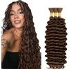 Hxxcoup 30 30 30 Zoll Deep Wave Bulk Braiding capelli umani Bundles Unprocessed #4 Chocolate Brown Human Hair Extensions For Boho Braids No Weft Curly Braiding Hair 50g/bundle Total 150g