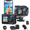 WOLFANG Dual Screen Action Cam GA200 4K 24MP WiFi EIS Anti-Shock Fotocamera 40M Subacquea Videocamera, Telecomando 2.4G, Caricabatterie, Batterie 2x1050mAh e Accessori