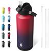 BJPKPK Borraccia termica con coperchio con cannuccia, da 907,2 g, in acciaio inox, per sport, viaggi, senza BPA, a prova di perdite, thermos, tazze, bicchieri, colore rosso affascinante