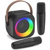 Jeefu Mini macchina per karaoke con 2 microfoni wireless, macchina per cantare con luci festive per adulti, regali di compleanno per gli amici