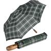 iX-brella - Ombrello da uomo XXL 121 cm con vero manico in legno e accensione automatica, Verde a scacchi con manico, 121 cm