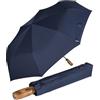 iX-brella - Ombrello da uomo XXL 121 cm con vero manico in legno e accensione automatica, Blu - con manico a barra, 121 cm