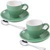 ionEgg Tazza da caffè in porcellana con piattino e mini cucchiaini in acciaio inox, 80 ml, confezione da 2, colore: ciano