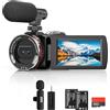 Windancy Videocamera 4K, fotocamera per vlogging da 64 MP a 30 FPS con microfono wireless per YouTube, videocamera con schermo ribaltabile da 3 pollici e zoom digitale 21X con scheda SD da 64 GB (900pro)