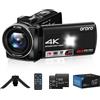 ORDRO Videocamera 4K, Camcorder 64MP 18x Zoom Digitale, Visione Notturna IR, Luce di Bilanciamento, Schermo Rotante 3.0 270°, Videocamera per Vlog YouTube con Treppiede e 2 Batterie