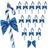 HERZWILD 24Pz Decorazioni Natalizie a Bastoncino di Zucchero in Plastica, Bastoncino di Zucchero Natalizio con Glitter e Fiocco, Ornamento da Appendere all'Albero (Blu)
