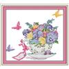 OWN4B - Kit per punto croce stampato, motivo: orchidea farfalla in tazza, 11CT, 43 x 39 cm, kit per ricamo fai da te