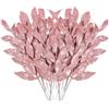 MWOOT 16 Pezzi Foglie di Natale Artificiale Glitterate, Finti Foglie Natalizio Rosa con Steli, Rami di Foglia in Plastica per Ghirlanda Albero di Natale Bouquet di Nozze Casa Giardino Decorazione