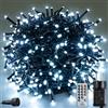 ZBQEJ Catena luminosa a LED per esterni, 10 m, 100 LED, bianco freddo, impermeabile, 8 modalità di illuminazione, funzione timer, trasparente (bianco freddo, 100 LED/10 m)
