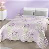 Delindo Lifestyle Copriletto Patchwork con Rose Viola in Stile Rustico, Coperta da Letto in Design a Patchwork 220 x 240 cm
