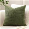 Sungeek 1 Pezzi Federe Cuscini 50x50 in Morbido Velluto a Coste, Fodere per Cuscini Decorativi con Motivo a Strisce e Patchwork Croce Copricuscini Cuscino per Divano Letto Soggiorno, Verde Oliva