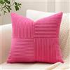 Sungeek 1 Pezzi Federe Cuscini 50x50 in Morbido Velluto a Coste, Fodere per Cuscini Decorativi con Motivo a Strisce e Patchwork Croce Copricuscini Cuscino per Divano Letto Soggiorno, Rosa Acceso