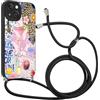 Coalbooliy Custodia con Cordino per iPhone 14 6,1 Cover del Modello Leopardo Nero con Laccio Collana Morbido TPU Bumper Silicone Antiurto Protettivo Case Regolabile Cellulare Girocollo, 07