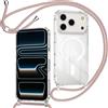ZYIMOU Cover per iPhone 17 Pro Max Custodia con Cordino Compatibile con MagSafe, Custodia Trasparente Magnetica con Laccio Catena Potettiva Antiurto Case, Catena Oro Rosa